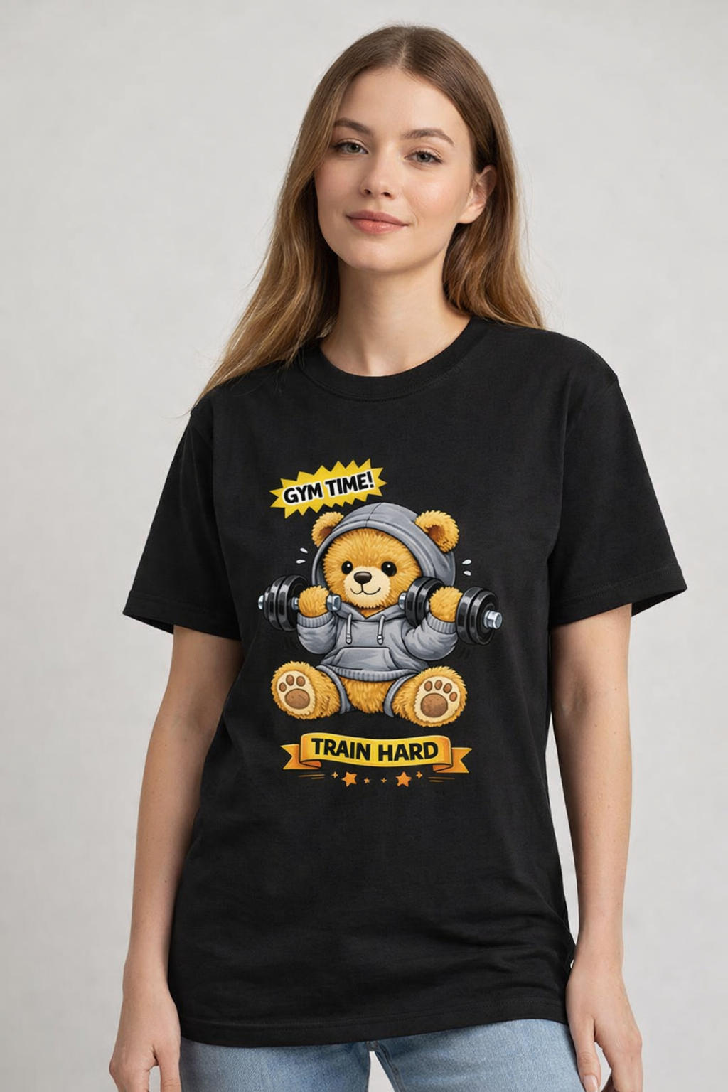 Gym Teddy Graphic T-Shirt – Cute Workout Bear Print | 100% Cotton Unisex Tee