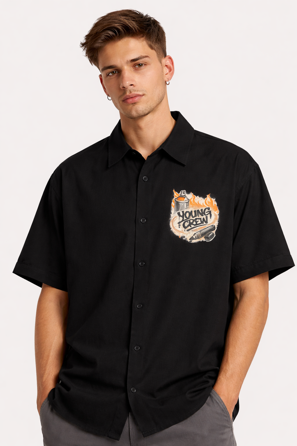 Urban Flame Graffiti Oversized Shirt – Premium 240 GSM Cotton